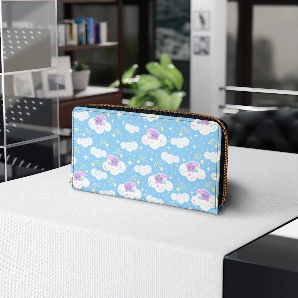 Shooting Star Clouds Blue Zipper Wallet
