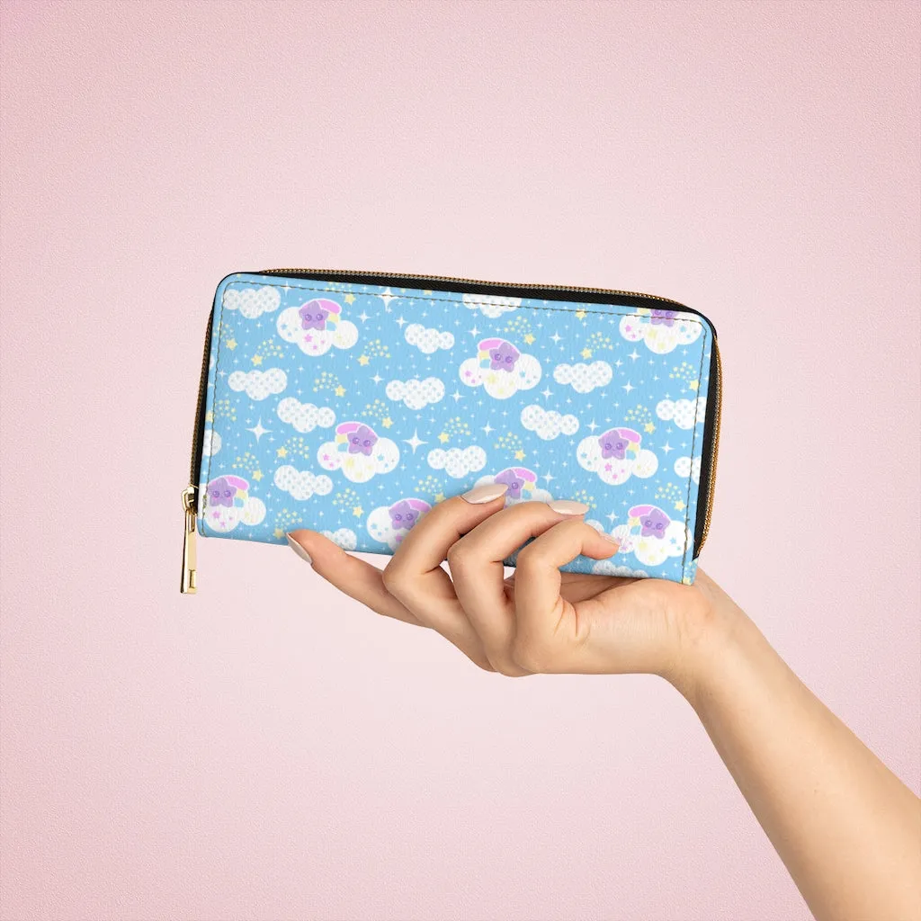 Shooting Star Clouds Blue Zipper Wallet
