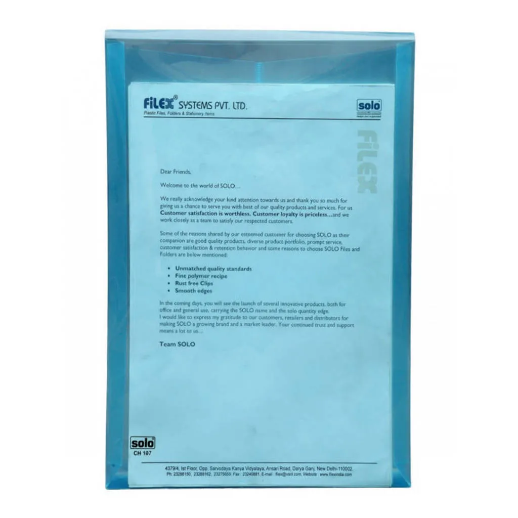 Solo Document Bag With Button Closer Transparent Blue A4 CH 107