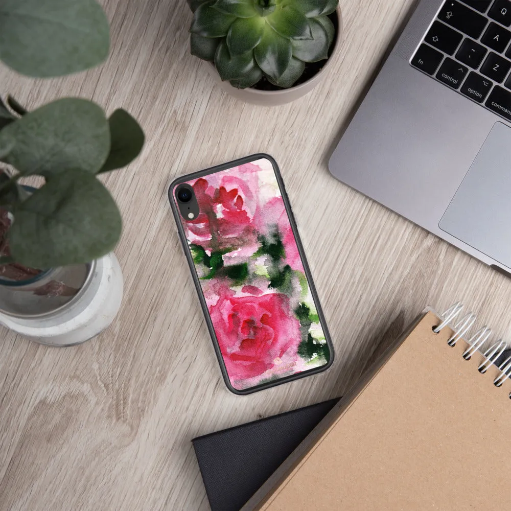 Spring French Pink iPhone Case, Princess Rose Floral Print Girlie Cute Phone Case-Printed in USA/EU