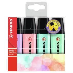 STABILO BOSS ORIGINAL Pastel Assorted Colours Highlighter Wallet Pack of 4
