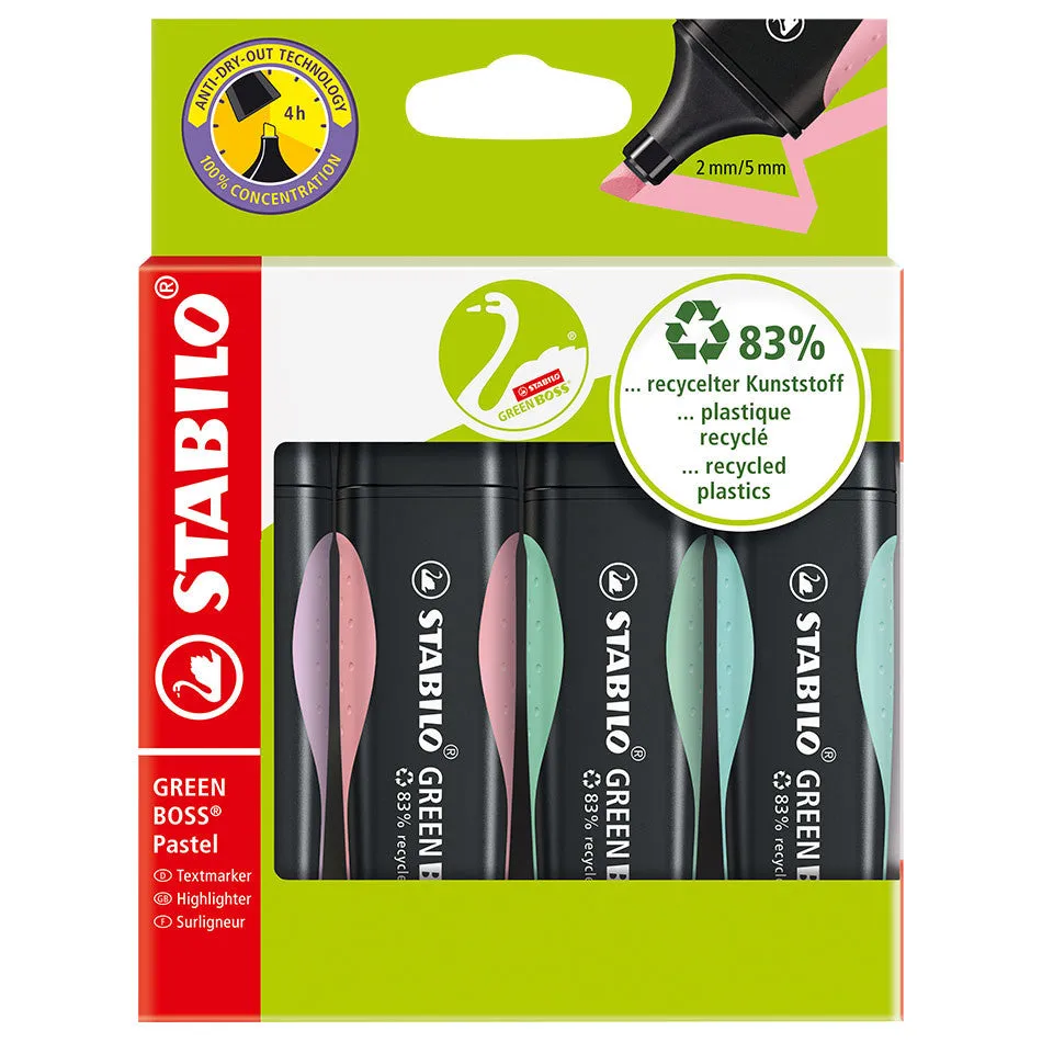 STABILO GREEN BOSS Pastel Highlighter Assorted Wallet of 4