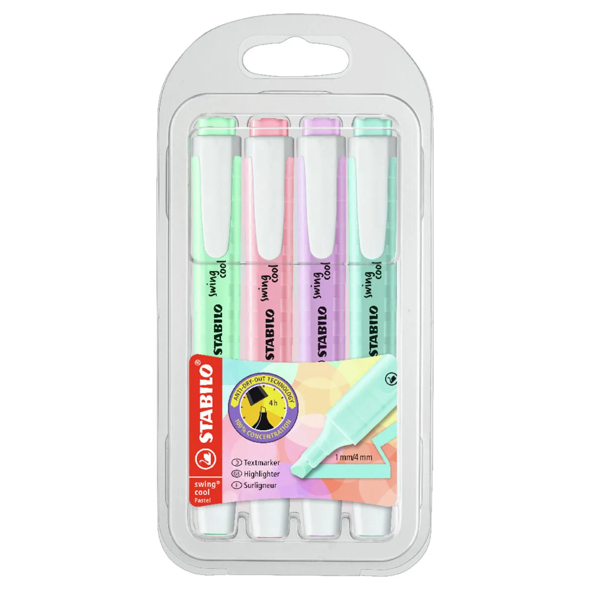 STABILO swing cool Pastel Assorted Colours Highlighter Wallet Pack of 4