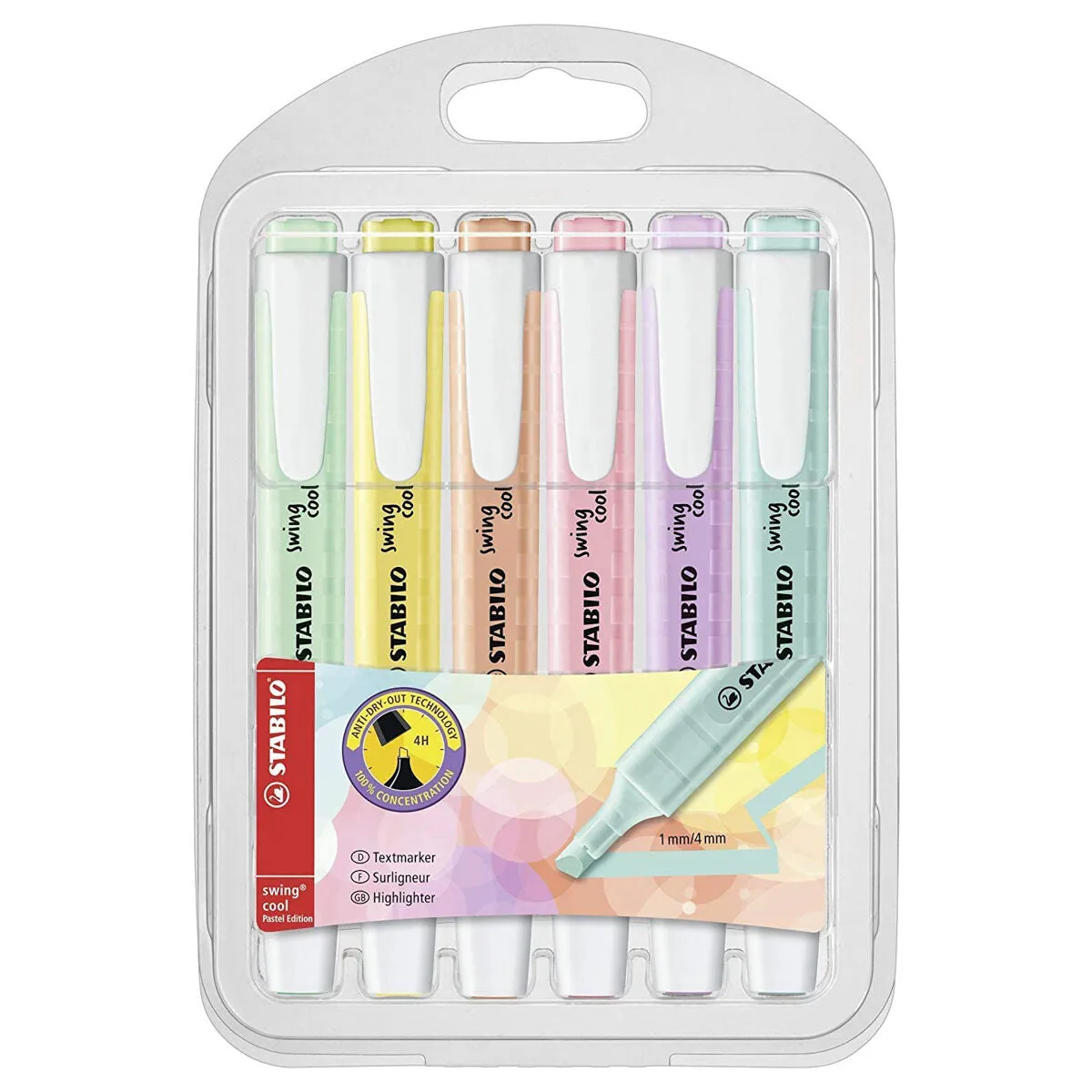 STABILO swing cool Pastel Assorted Colours Highlighter Wallet Pack of 6