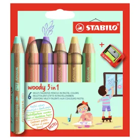 STABILO woody 3 in 1 Pastel Pencil Wallet of 6   Sharpener