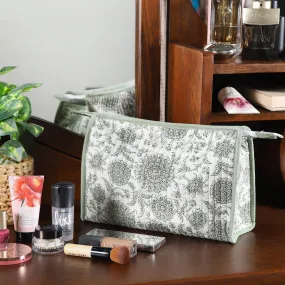 Sunflower Jaal Green Quitlted Cotton Toilet Bag