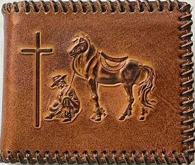 Top Notch 6111TN Tan Praying Cowboy w/Whip Stitched Border Bi-Fold Wallet
