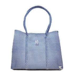 TRAVEL WHITE BLUE CHECKERED TOTE WITH CLUTCH