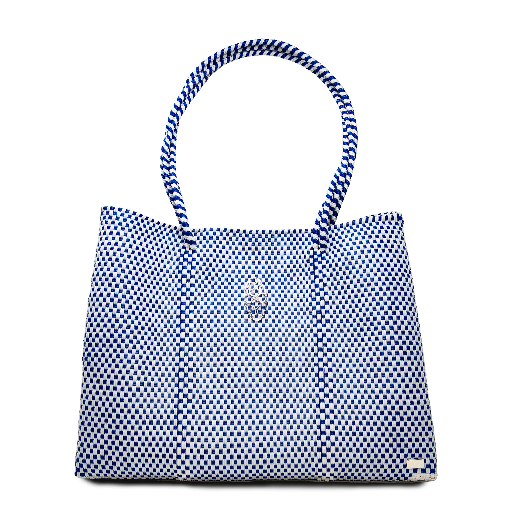 TRAVEL WHITE BLUE CHECKERED TOTE WITH CLUTCH