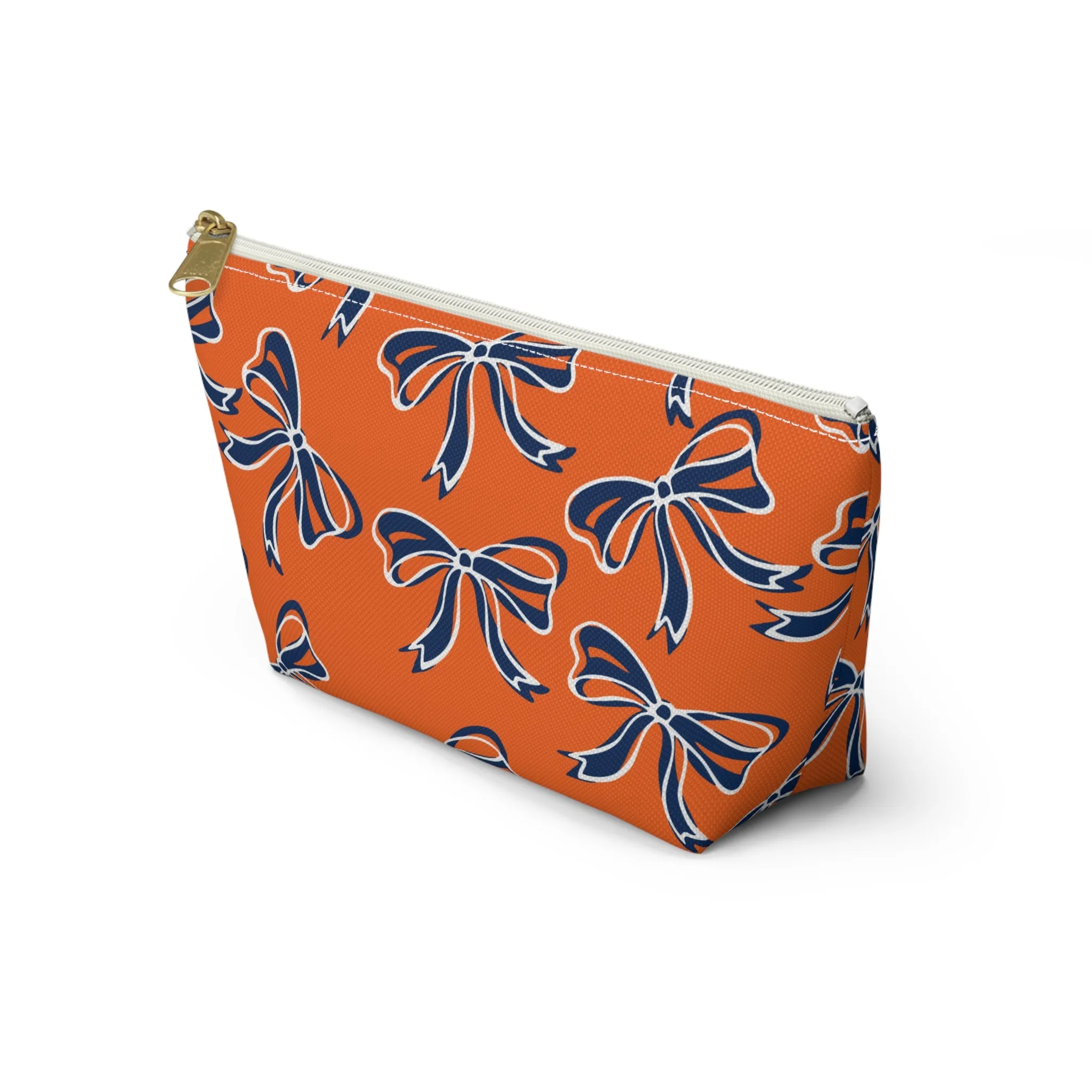 Trendy Bed Party Bow Makeup Bags - Navy & Orange, Bows, Navy Bow, Orange Bow, Bow Gift, Bows - Syracuse, UVA, Bucknell, Auburn, Bow gifts