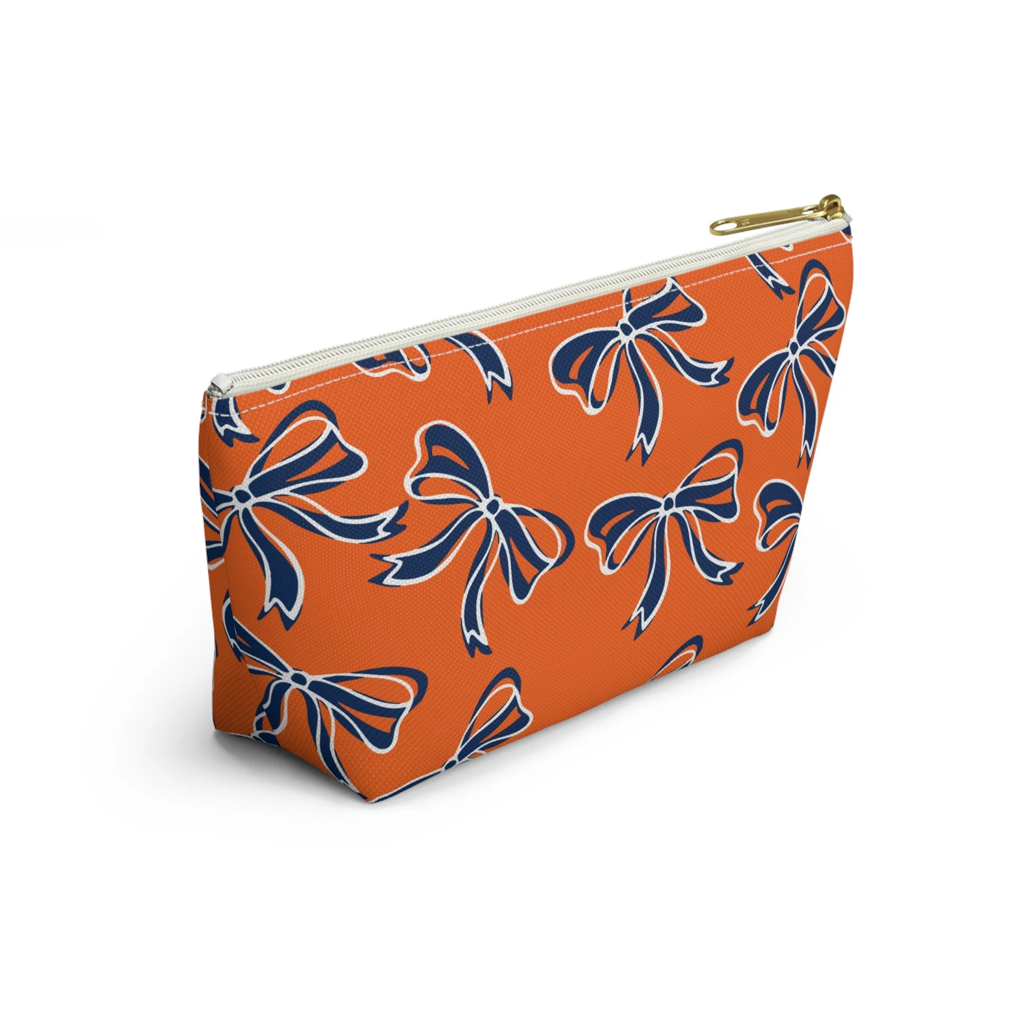 Trendy Bed Party Bow Makeup Bags - Navy & Orange, Bows, Navy Bow, Orange Bow, Bow Gift, Bows - Syracuse, UVA, Bucknell, Auburn, Bow gifts