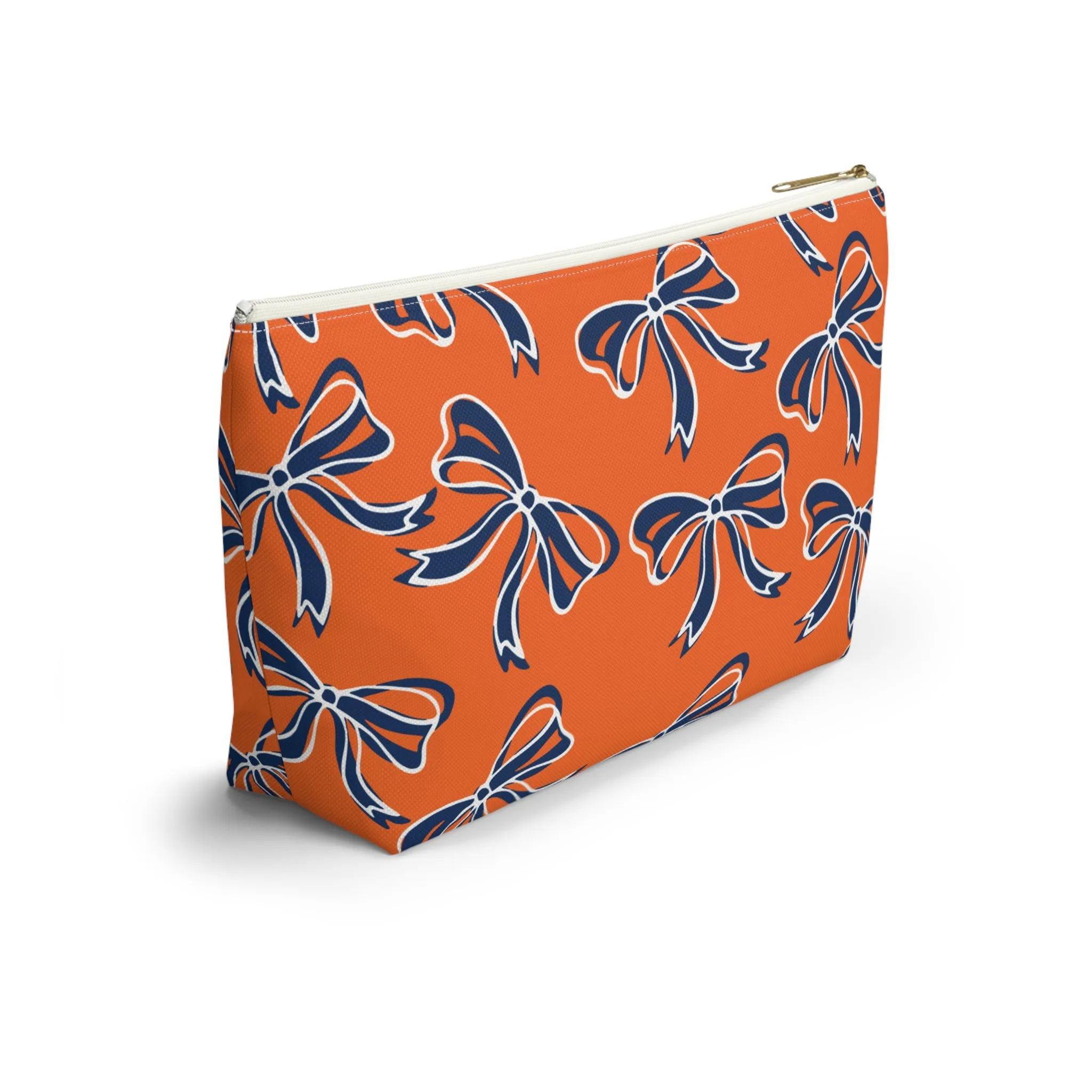 Trendy Bed Party Bow Makeup Bags - Navy & Orange, Bows, Navy Bow, Orange Bow, Bow Gift, Bows - Syracuse, UVA, Bucknell, Auburn, Bow gifts