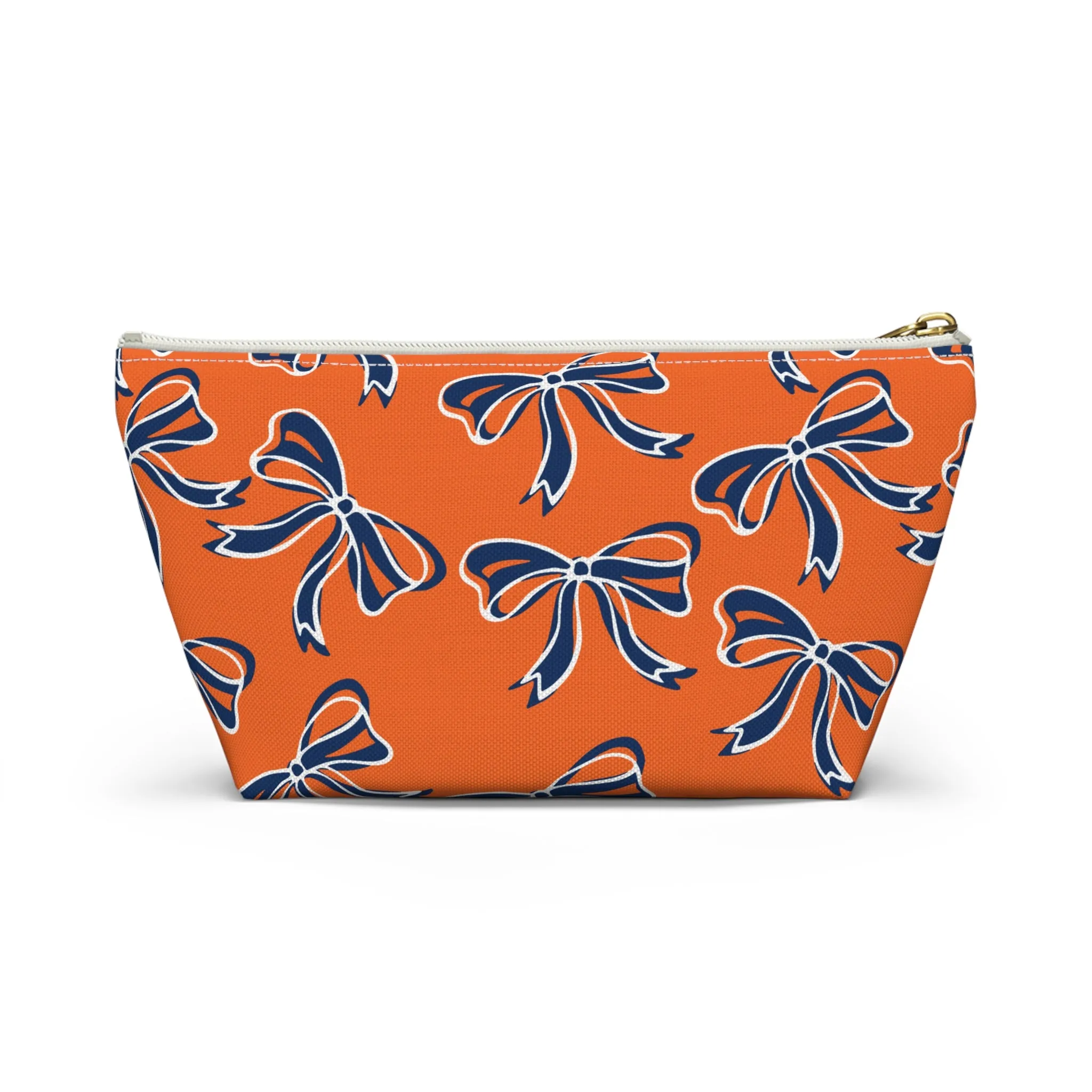 Trendy Bed Party Bow Makeup Bags - Navy & Orange, Bows, Navy Bow, Orange Bow, Bow Gift, Bows - Syracuse, UVA, Bucknell, Auburn, Bow gifts
