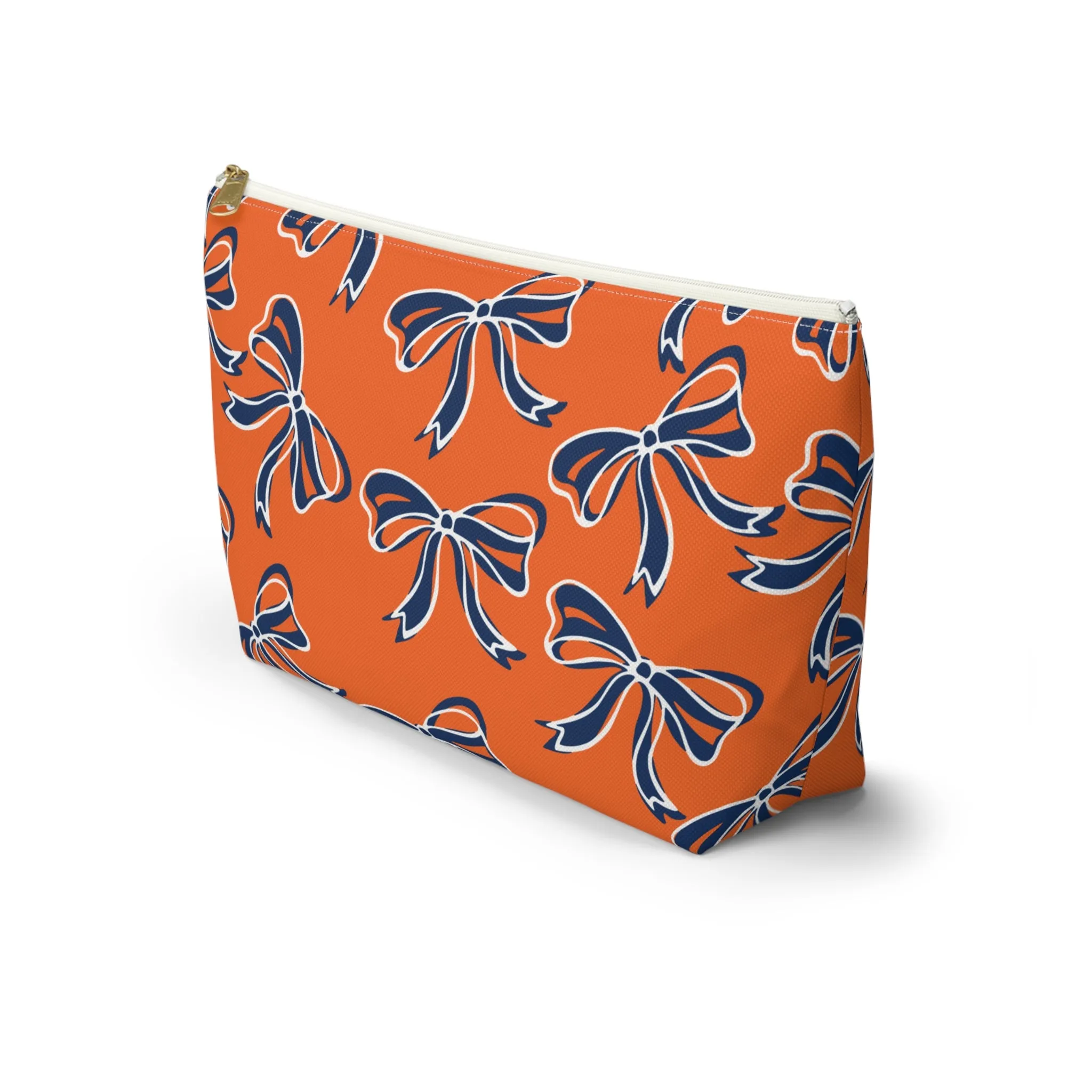Trendy Bed Party Bow Makeup Bags - Navy & Orange, Bows, Navy Bow, Orange Bow, Bow Gift, Bows - Syracuse, UVA, Bucknell, Auburn, Bow gifts