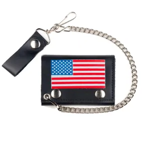 USA Flag Tri-Fold Wallet w/ Chain