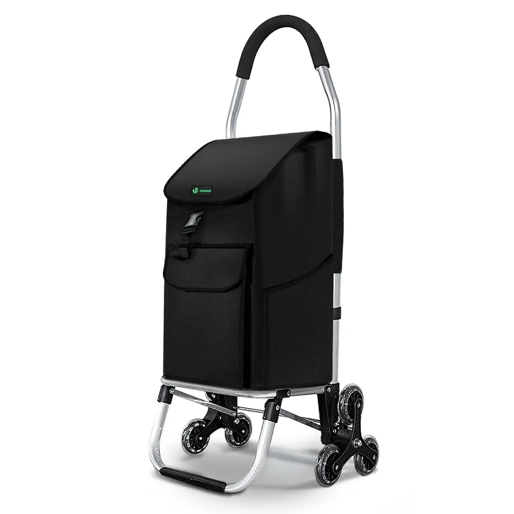 VOUNOT Folding Shopping Trolley on 6 Wheels, Aluminium Lightweight Shopping Cart, 55L, Black