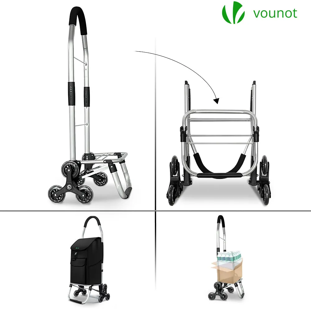 VOUNOT Folding Shopping Trolley on 6 Wheels, Aluminium Lightweight Shopping Cart, 55L, Black
