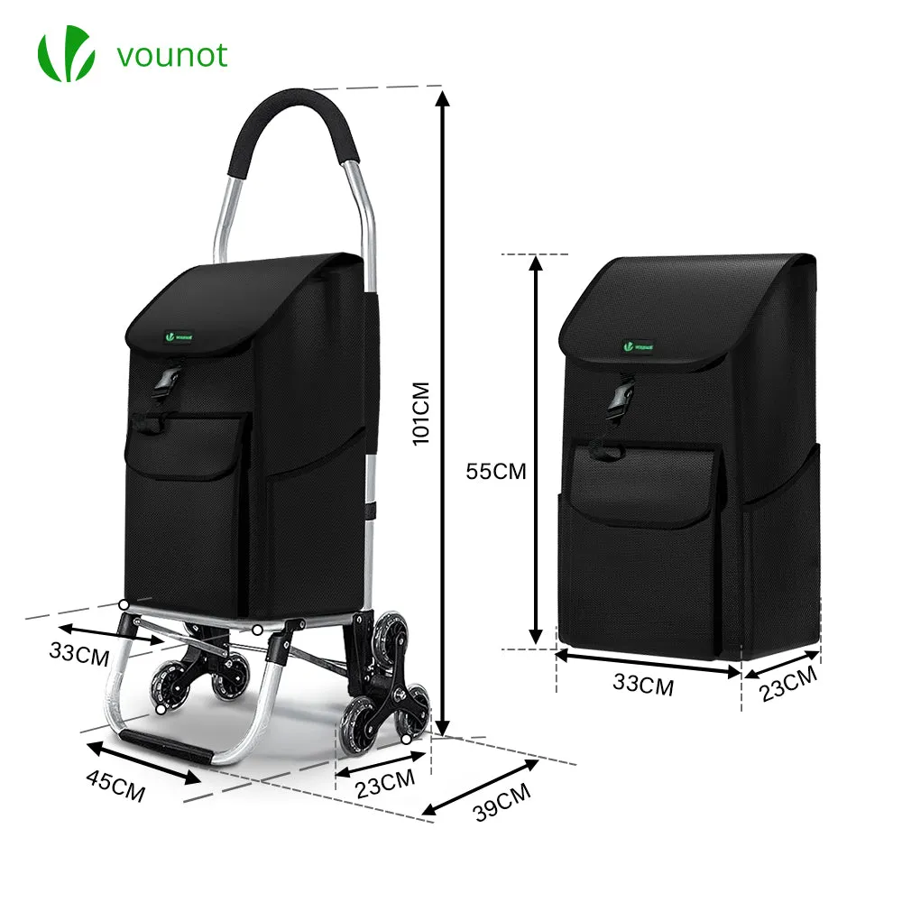 VOUNOT Folding Shopping Trolley on 6 Wheels, Aluminium Lightweight Shopping Cart, 55L, Black