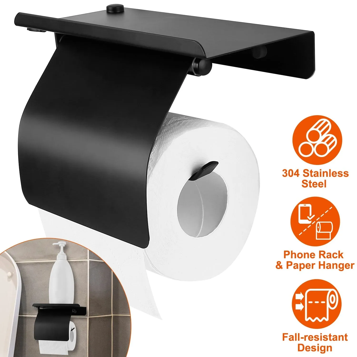 Wall Mounted Toilet Paper Holder with Phone Storage Rack