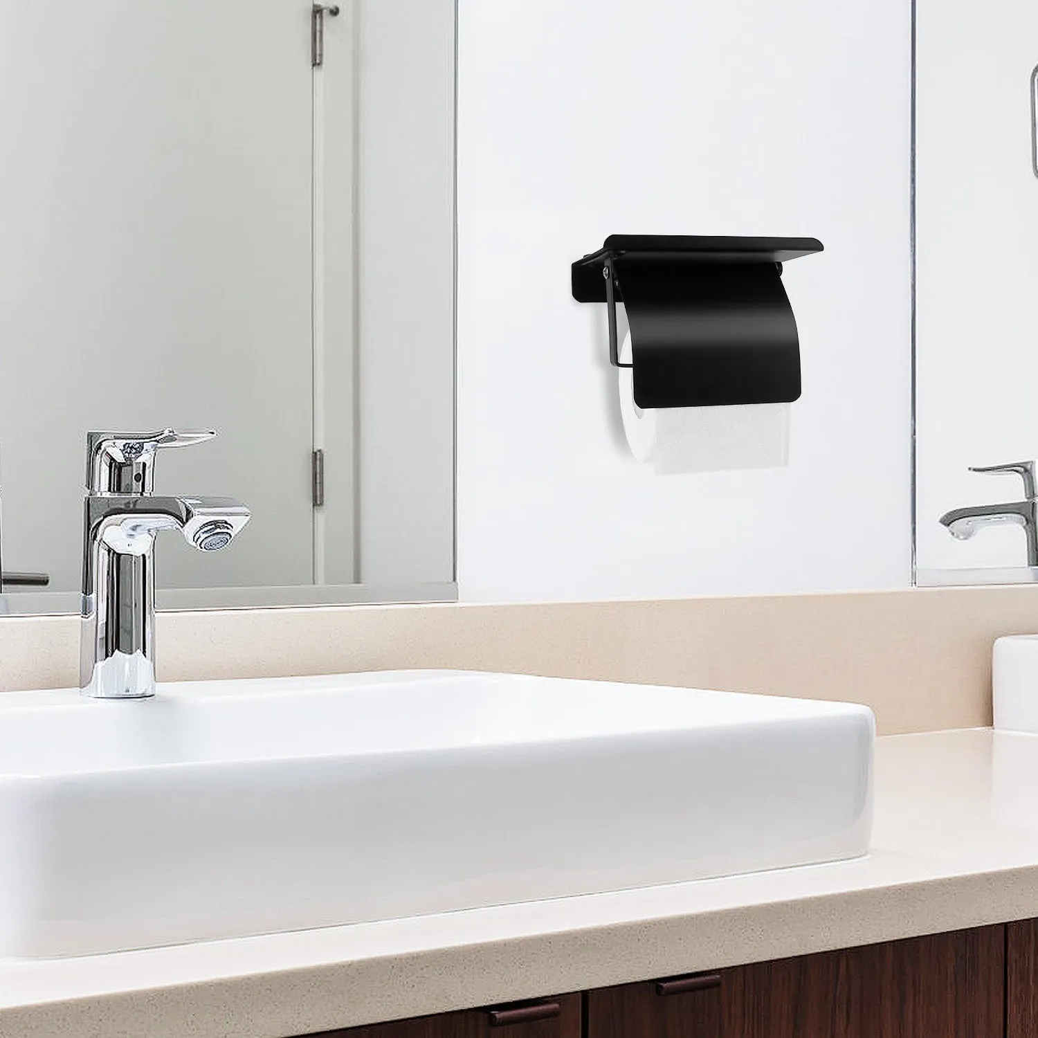 Wall Mounted Toilet Paper Holder with Phone Storage Rack