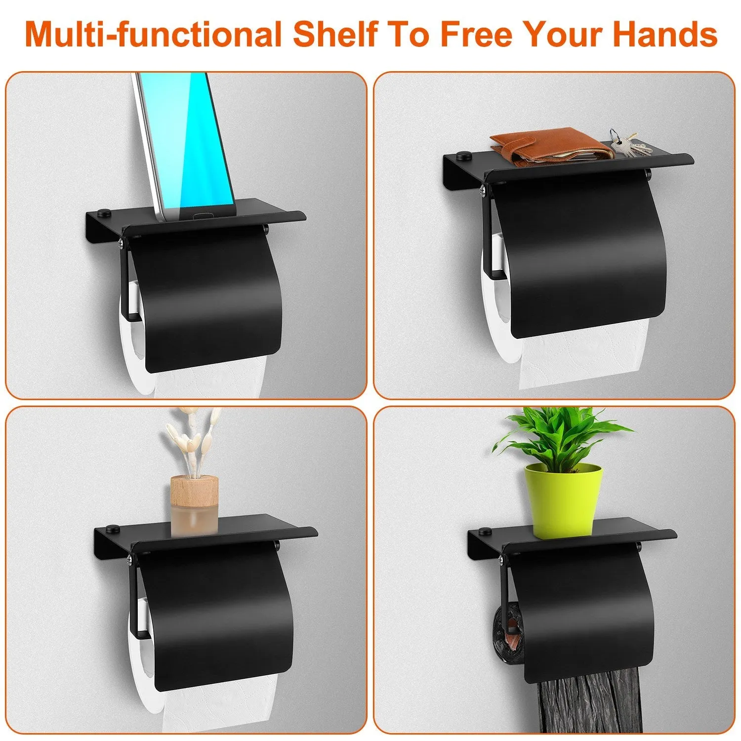 Wall Mounted Toilet Paper Holder with Phone Storage Rack