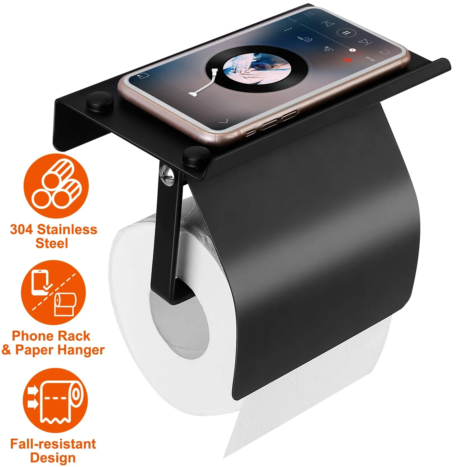 Wall Mounted Toilet Paper Holder with Phone Storage Rack
