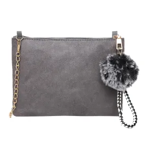Women Hairball Clutch Bag Solid Color Street Style  Sued Clutch