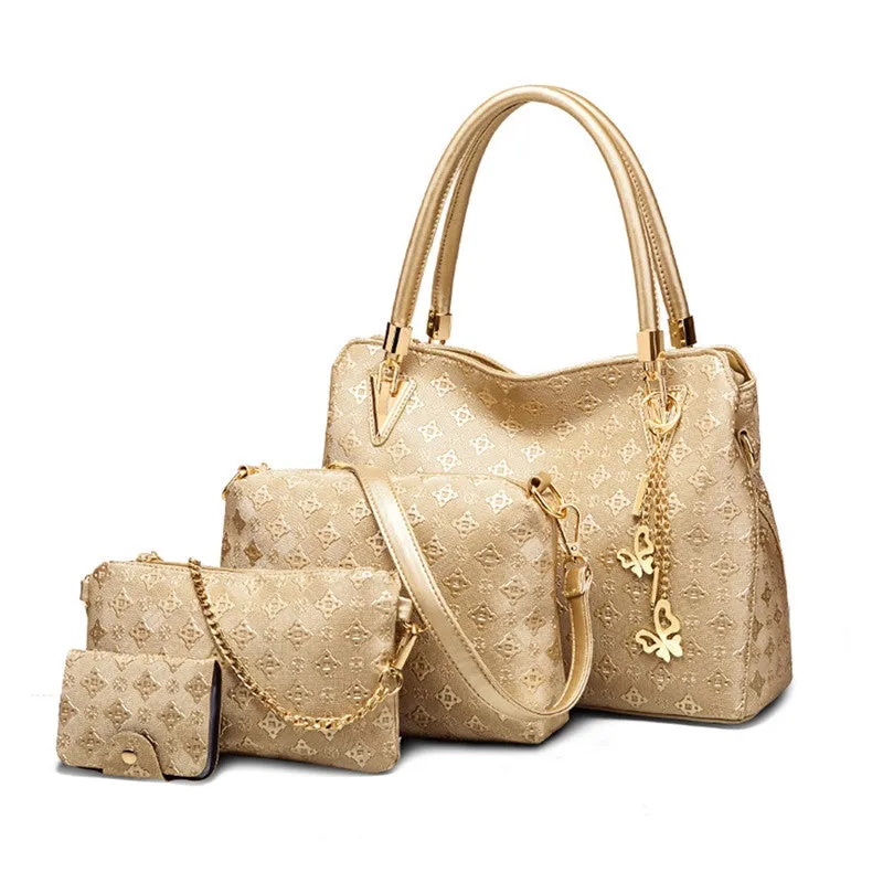Women's Leather Handbags Handle Shoulder 4 pcs