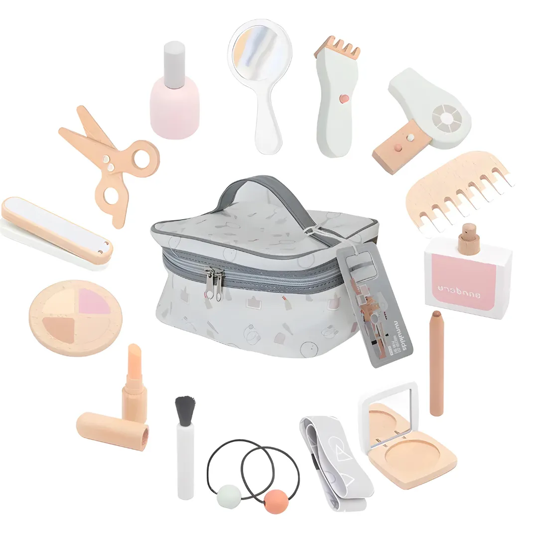 Wooden Makeup Toy Set for Kids With Cosmetic Bag