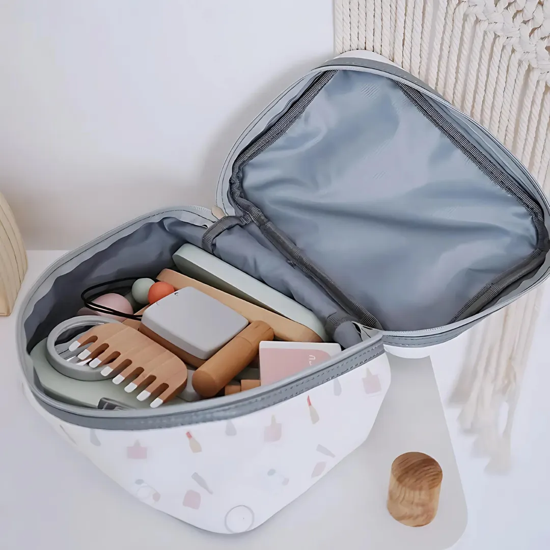 Wooden Makeup Toy Set for Kids With Cosmetic Bag