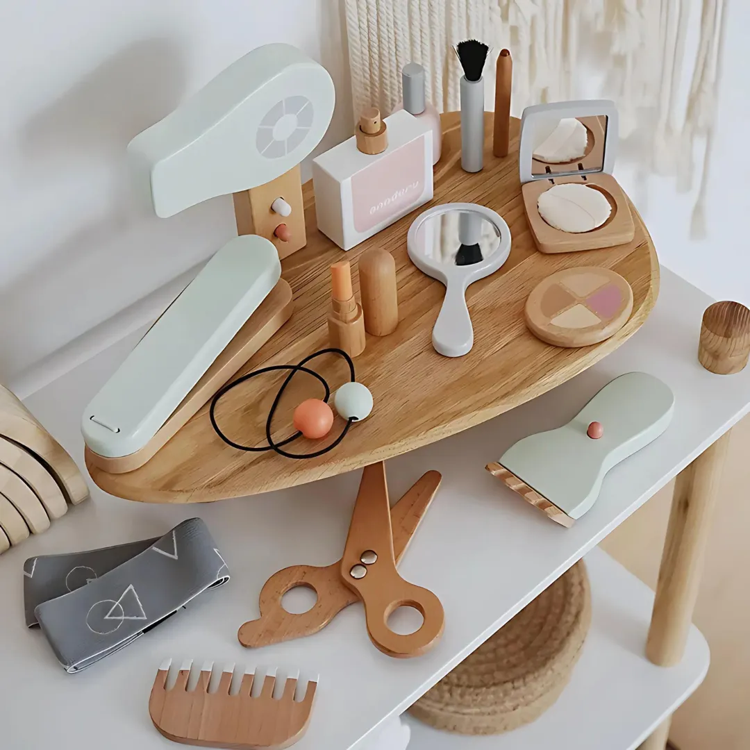 Wooden Makeup Toy Set for Kids With Cosmetic Bag
