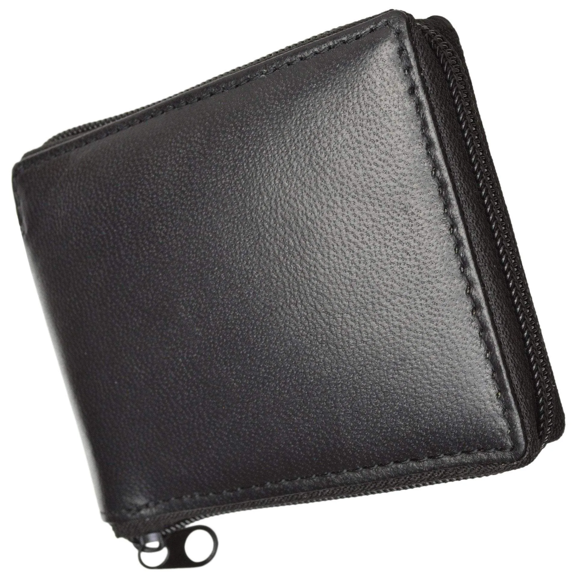 Zippered Bifold Men's Wallet Deluxe Credit Card Flip Genuine Lamb Leather P 1256 (C)