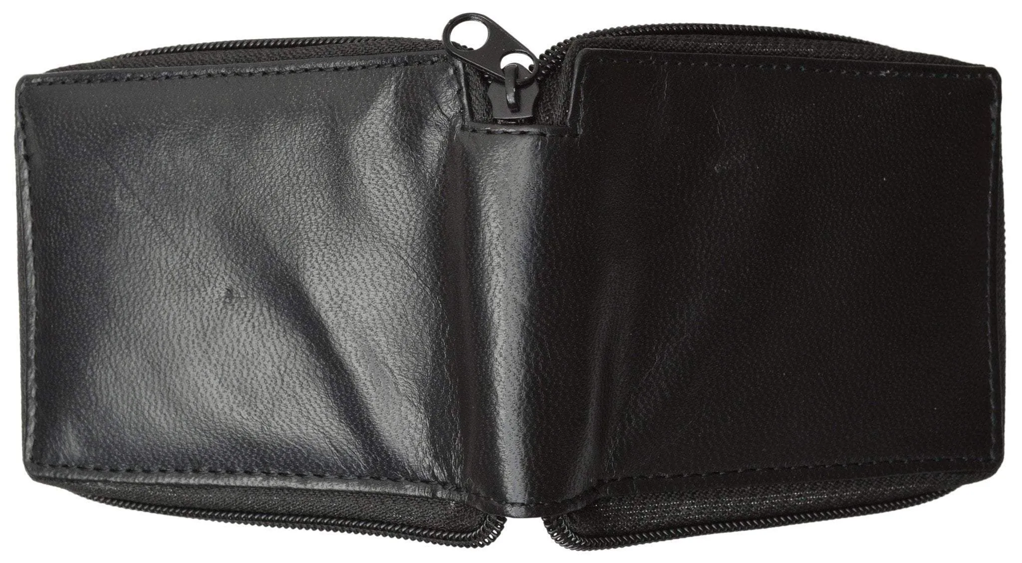 Zippered Bifold Men's Wallet Deluxe Credit Card Flip Genuine Lamb Leather P 1256 (C)