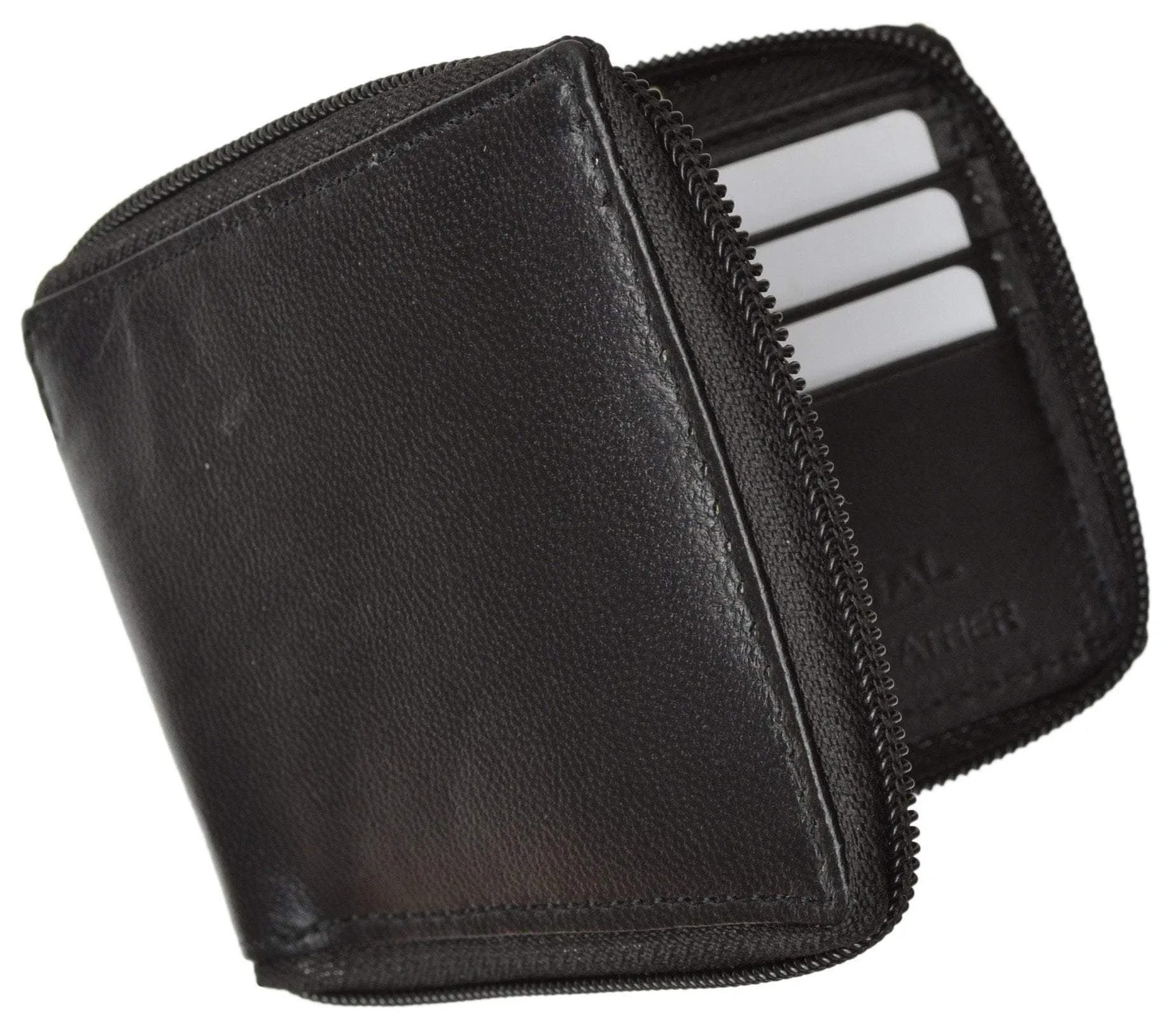 Zippered Bifold Men's Wallet Deluxe Credit Card Flip Genuine Lamb Leather P 1256 (C)