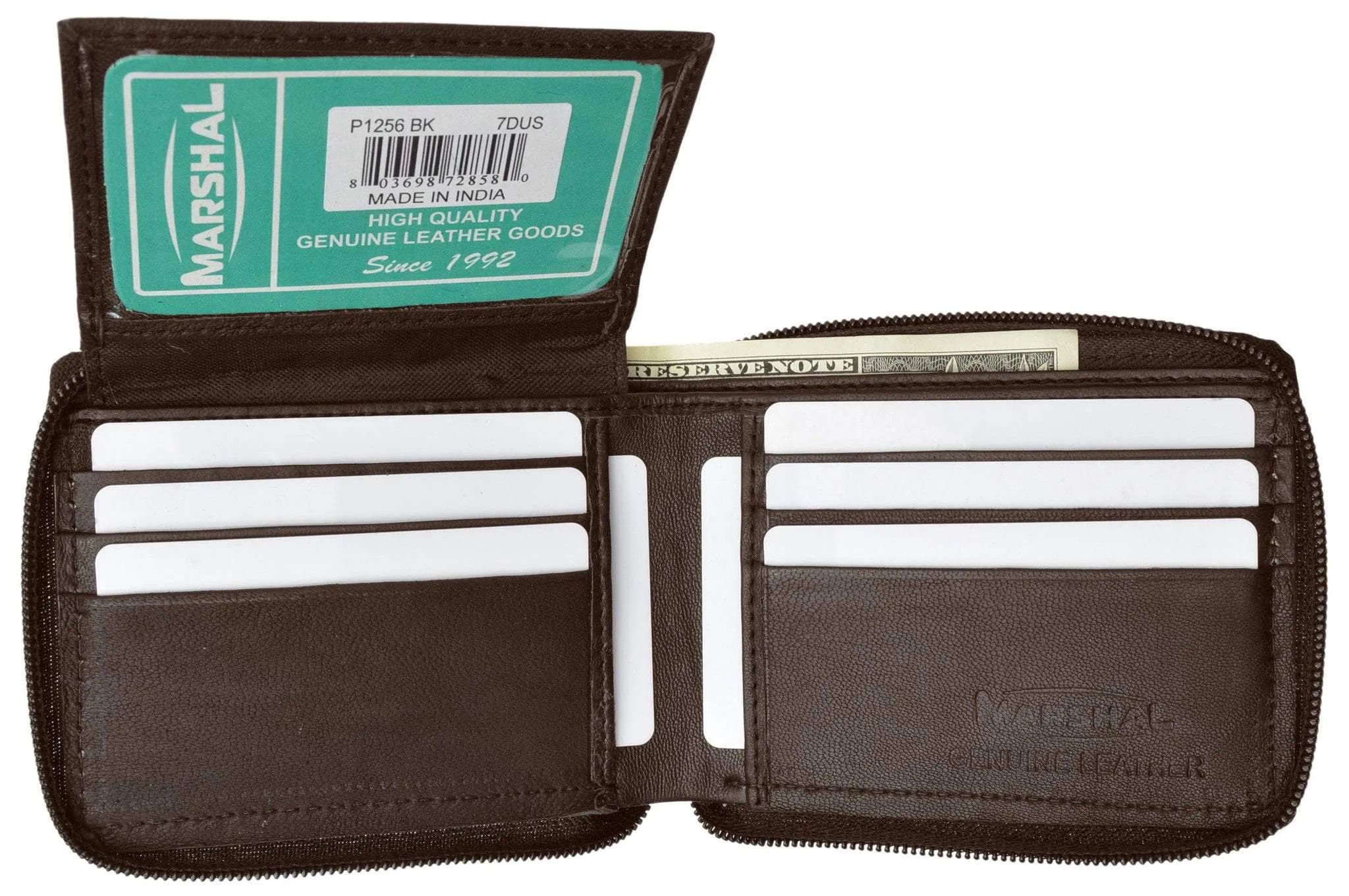 Zippered Bifold Men's Wallet Deluxe Credit Card Flip Genuine Lamb Leather P 1256 (C)