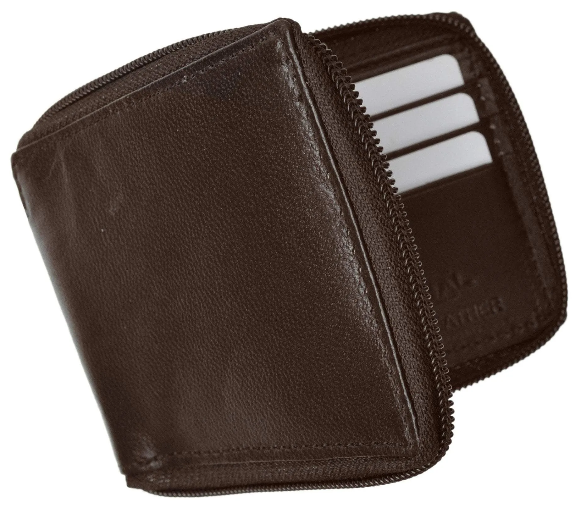 Zippered Bifold Men's Wallet Deluxe Credit Card Flip Genuine Lamb Leather P 1256 (C)
