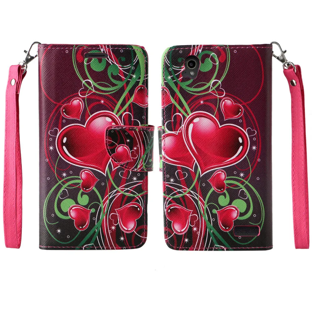 ZTE Warp Elite | ZTE N9158 Case, Wrist Strap Magnetic Flip Fold[Kickstand] Pu Leather Wallet Case with ID & Card Slots - Heart Strings