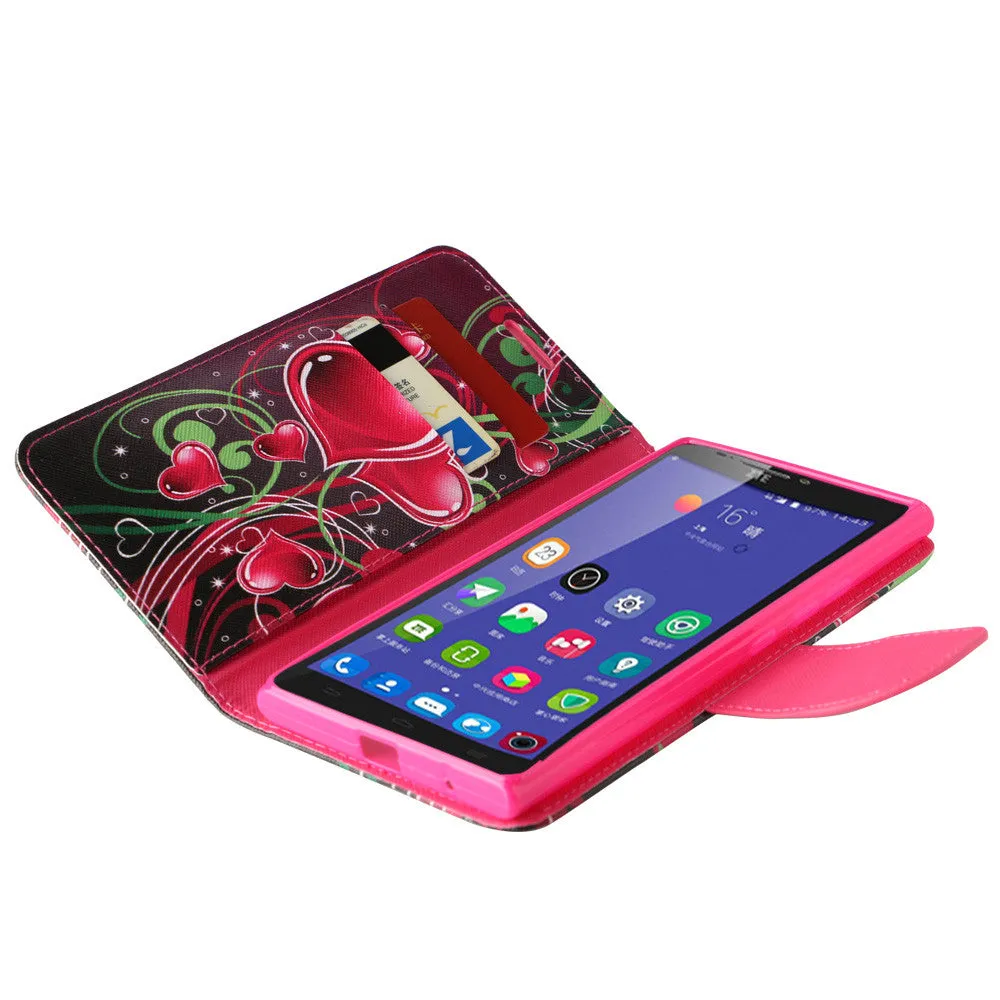 ZTE Warp Elite | ZTE N9158 Case, Wrist Strap Magnetic Flip Fold[Kickstand] Pu Leather Wallet Case with ID & Card Slots - Heart Strings