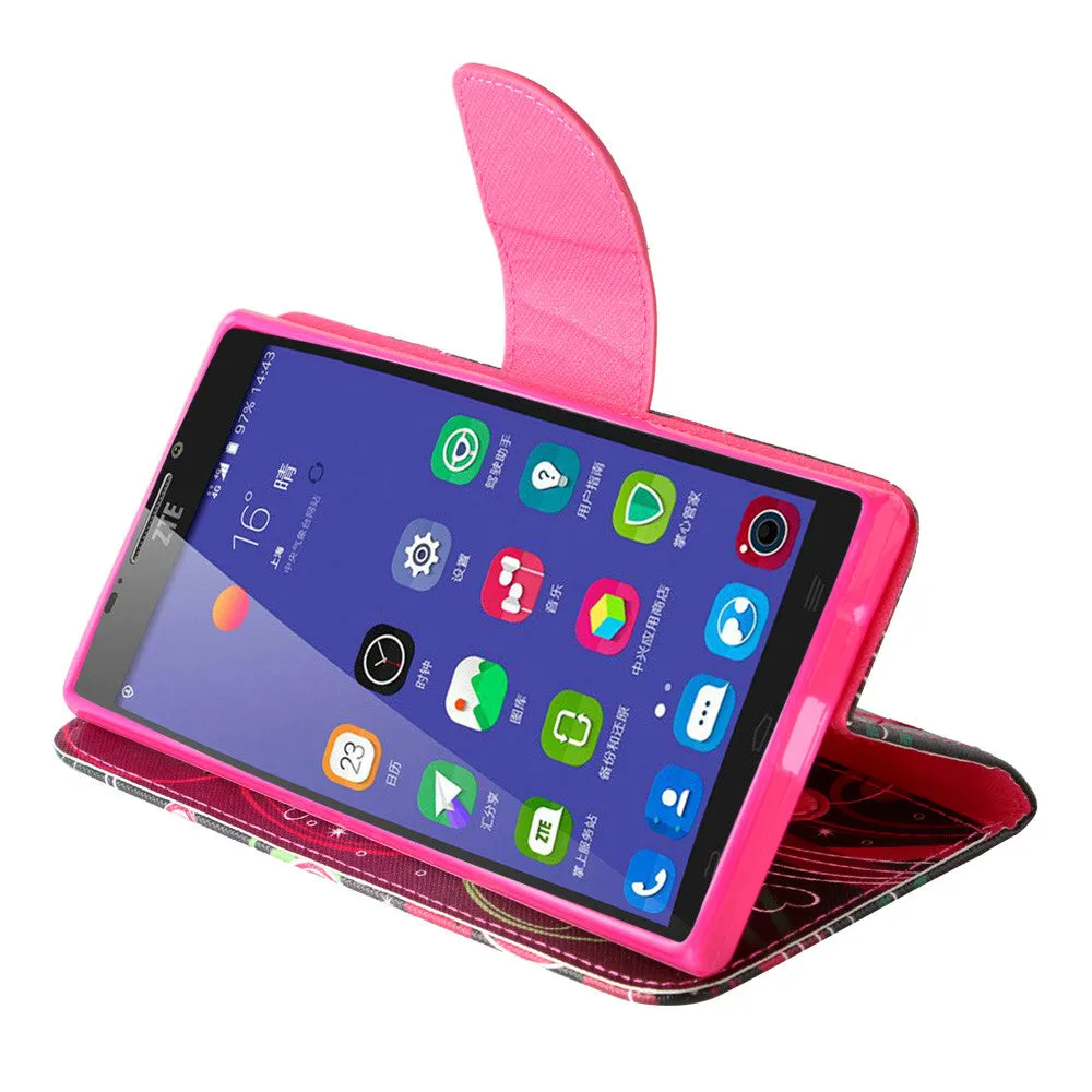 ZTE Warp Elite | ZTE N9158 Case, Wrist Strap Magnetic Flip Fold[Kickstand] Pu Leather Wallet Case with ID & Card Slots - Heart Strings