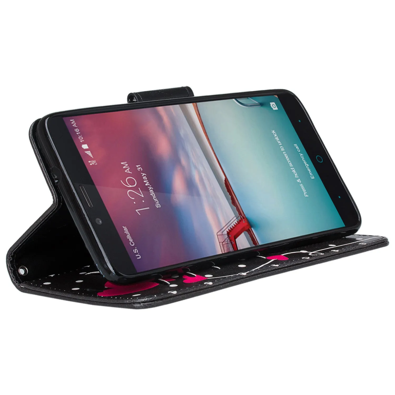 ZTE ZMAX Pro Case | Blade X Max | ZTE Carry | ZTE Grand X Max 2 Case | ZTE Imperial Max Case | Max Duo Wrist Strap Pu Leather Magnetic Fol[Kickstand] Wallet Case[ID & Card Slots] - Polka Dot Hearts