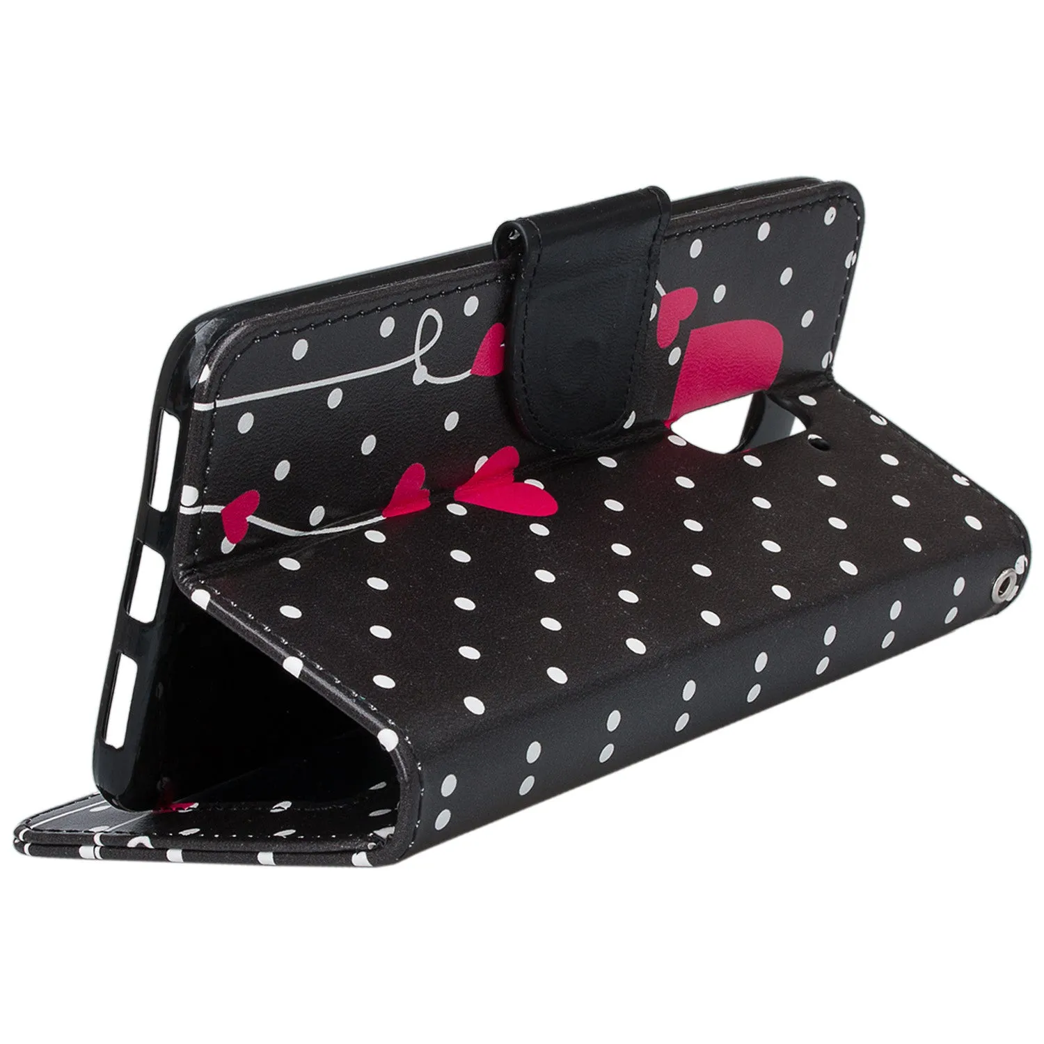 ZTE ZMAX Pro Case | Blade X Max | ZTE Carry | ZTE Grand X Max 2 Case | ZTE Imperial Max Case | Max Duo Wrist Strap Pu Leather Magnetic Fol[Kickstand] Wallet Case[ID & Card Slots] - Polka Dot Hearts